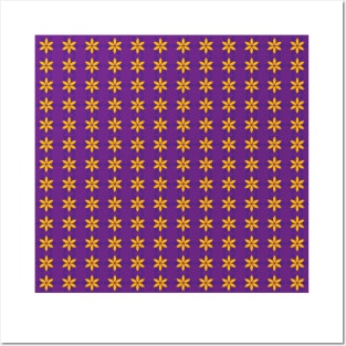 Yellow flowers on purple background pattern, version 2 Posters and Art